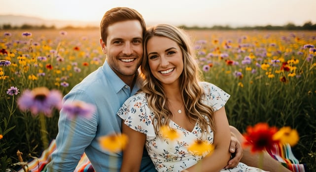 Couple in field of flowers photo
