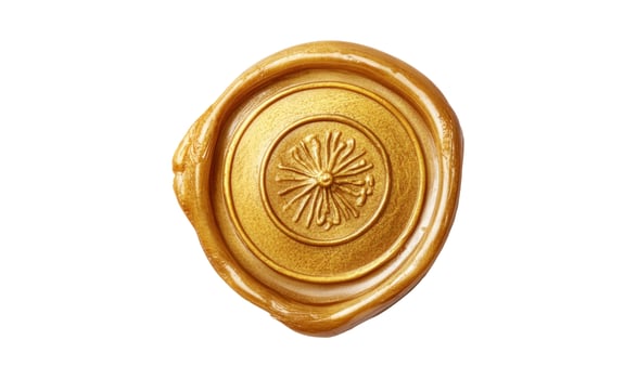 Golden wax seal with floral design on white background for graphic design photo