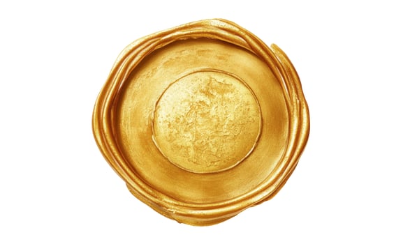 Golden wax seal stamp on white background for certificate or authentication photo