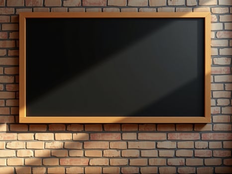 Rustic Blackboard Display on Aged Brick Wall Backdrop photo