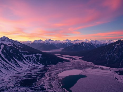 Spectacular Alpine Valley Under a Rosy Dawn's Embrace photo