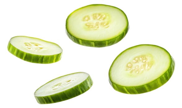 Fresh green cucumber slices on white background healthy food concept photo