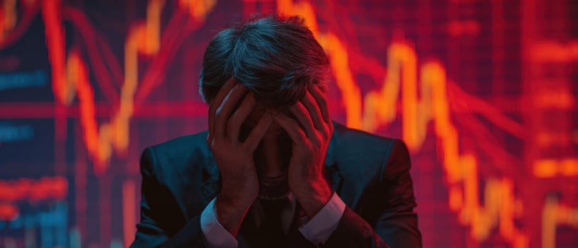 The businessman experiencing emotional distress amid financial market turmoil. photo