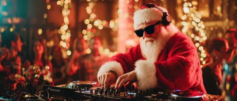 The Santa DJ Mixing Joyful Beats at a Festive Holiday Party photo