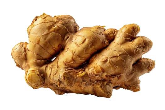 Fresh ginger root isolated against white backdrop food ingredient spice photo