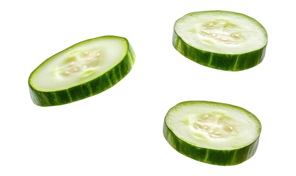 Fresh cucumber slices isolated on white background close up photo