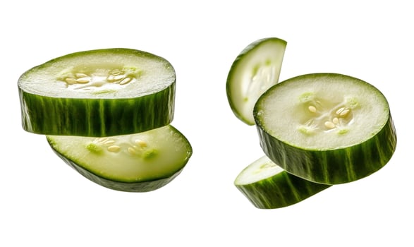 Fresh cucumber slices on white background healthy food ingredient photo