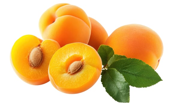 Fresh apricot halves with leaves still life arrangement photo