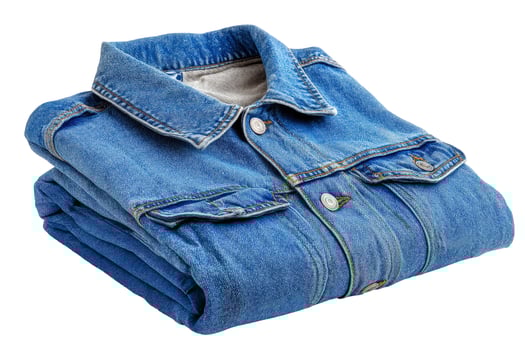 Folded blue denim jacket isolated on white background casual fashion apparel photo