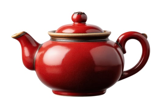 Elegant red teapot isolated on white background for beverage service photo