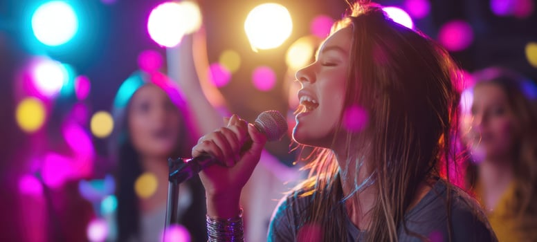 The passionate singer captivating the audience with her vibrant performance photo