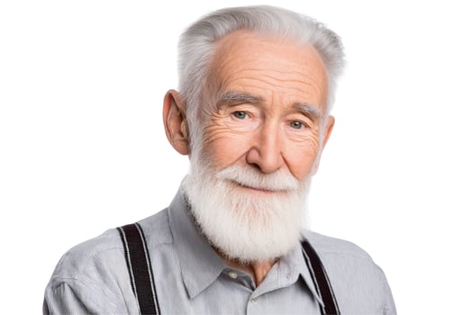 Distinguished senior man with white beard portrait on white background photo