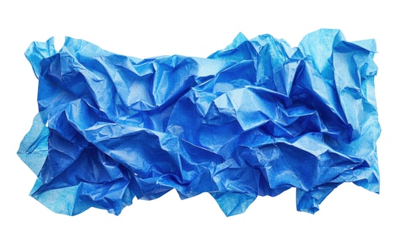 Crumpled blue paper abstract texture on white background design element photo