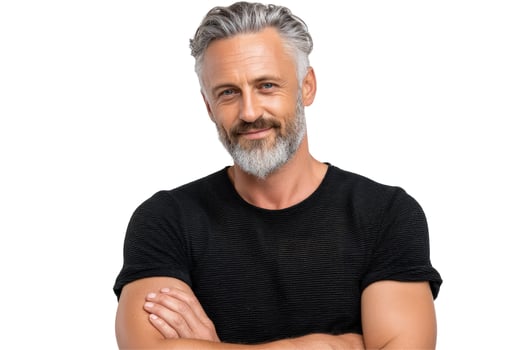 Confident gray haired man isolated on white background looking at camera photo