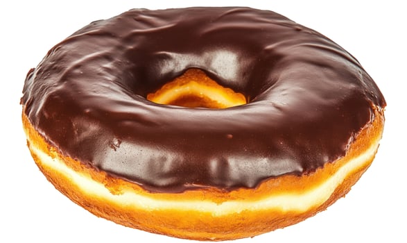 Chocolate frosted donut studio shot ring shaped sweet treat photo