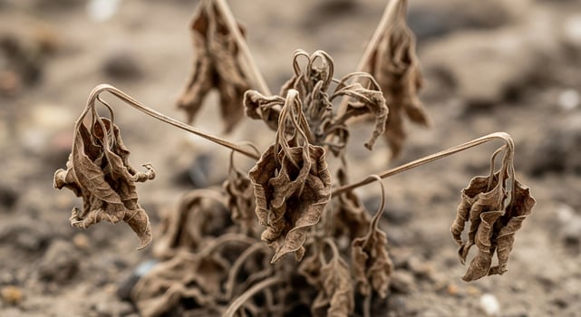 A dead plant with no leaves in the dirt photo