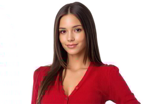 Attractive young woman in red top portrait on white background photo