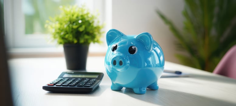 The adorable blue piggy bank symbolizing savings and financial planning. photo