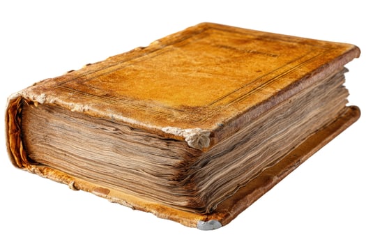 Aged leather bound book isolated on white background photo