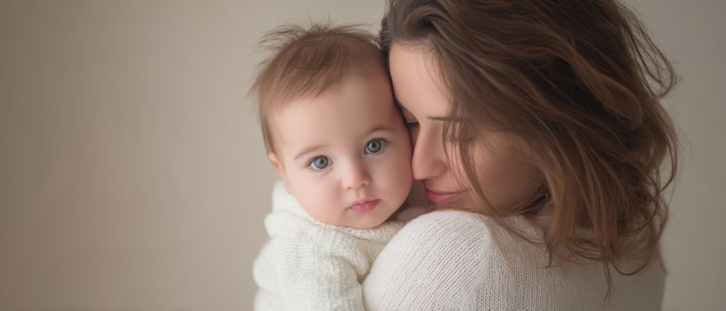The intimate bond between a mother and her adorable baby in cozy settings. photo