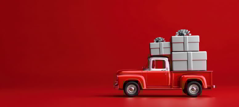 The vintage truck loaded with festive gifts for joyful celebrations. photo