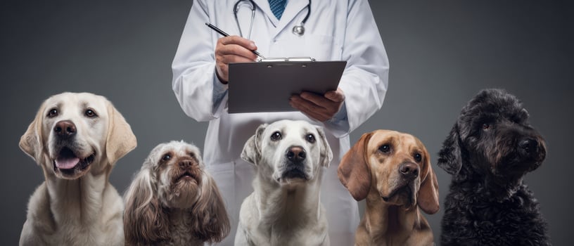 The veterinarian examining dogs in a modern pet clinic setting. photo