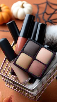 Halloween makeup products in a shopping basket photo
