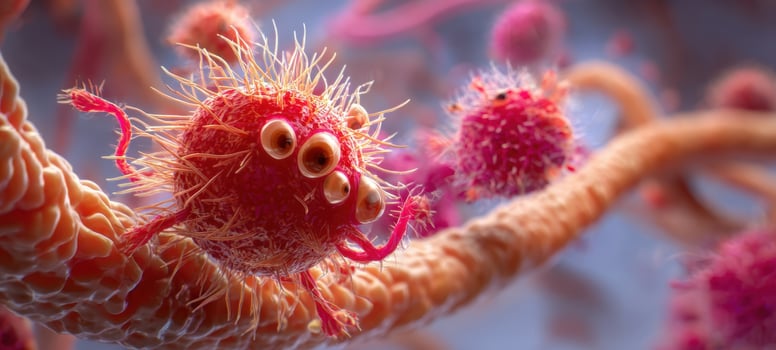 The colorful and detailed depiction of a virus in a cellular environment. photo