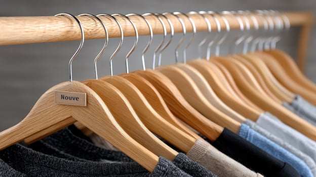 Hangers with clothes hanging on them photo