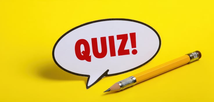 The vibrant quiz message with a yellow pencil on a bright background photo