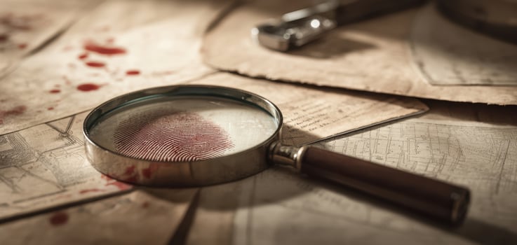 The magnifying glass revealing crucial details of a mystery investigation scene. photo