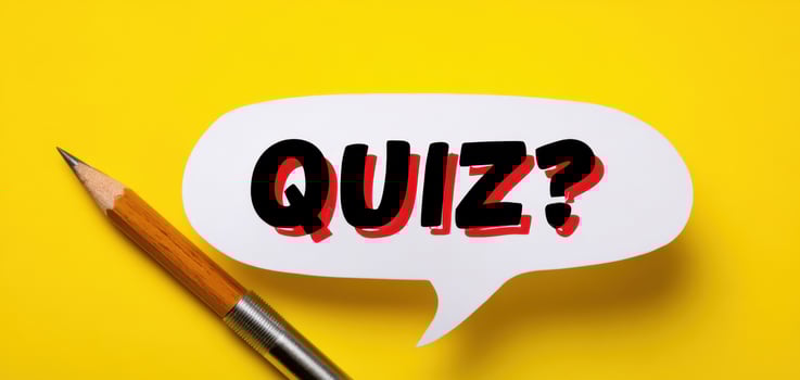 The Quiz Speech Bubble on a Bright Yellow Background with a Pencil photo