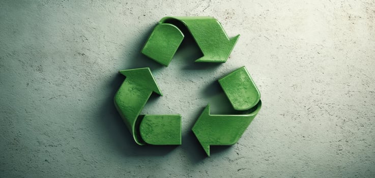 The green recycling symbol on textured background representing sustainability and eco-friendliness. photo