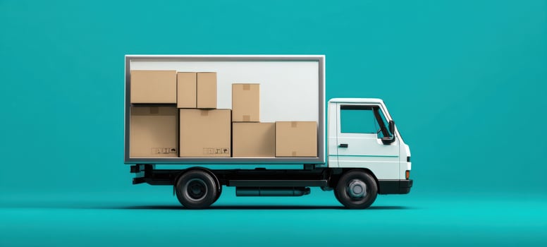 The delivery truck loaded with cardboard boxes for efficient transportation. photo