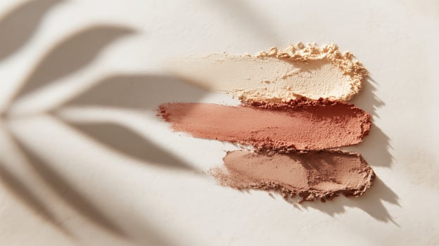 Makeup palette swatches with shadows, displaying a variety of shades and textures beautifully. photo