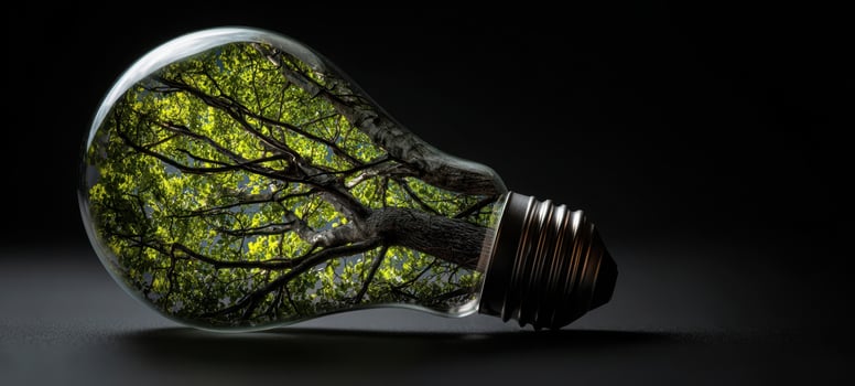 The lightbulb filled with vibrant tree branches showcasing nature's beauty. photo