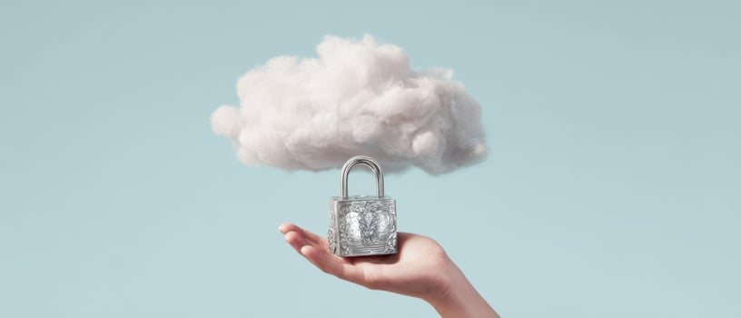The padlock representing security under a fluffy cloud in a modern concept illustration. photo