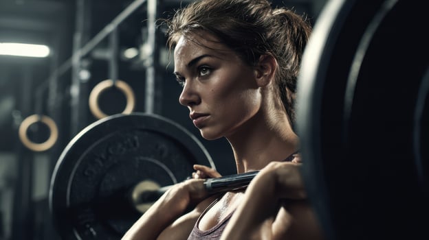 The determined woman lifting weights in a modern gym environment. photo