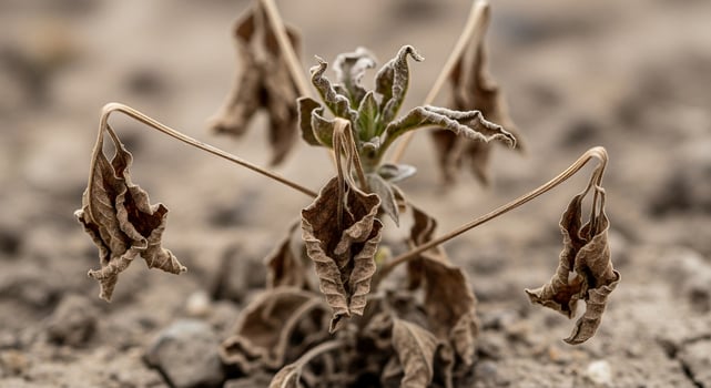 A plant with dried leaves and brown stems photo