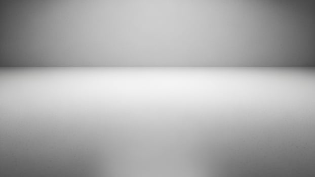 An empty room with a white floor and a light photo