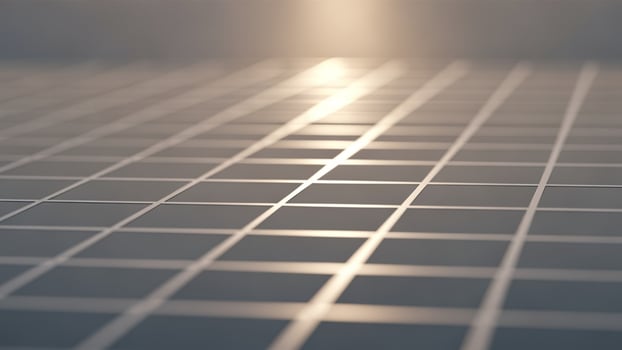 A grid of squares on a table with sunlight shining through photo