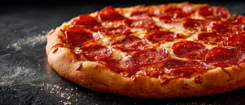 The delicious pepperoni pizza with a perfectly baked crust and cheese. photo