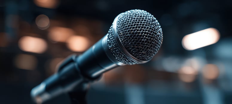 The close-up of a professional microphone ready for a live performance. photo