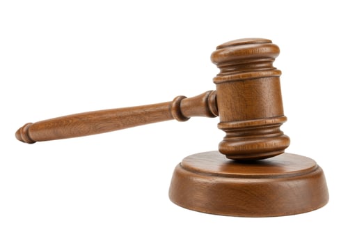 Wooden gavel of justice law and order in brown wood against white background photo