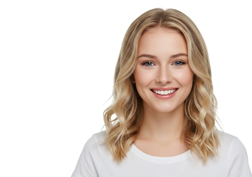 Smiling blonde woman studio portrait beauty and wellness theme photo