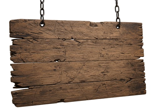 Rustic wooden sign hanging from chain blank template photo