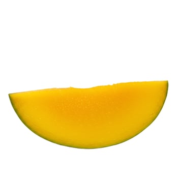 Ripe mango slice on white background fresh tropical fruit close up photo