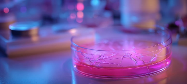 The vibrant pink petri dish showcasing scientific experimentation in a laboratory setting. photo