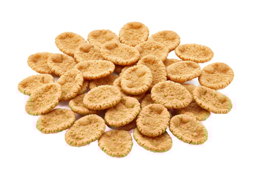 Pile of crunchy snack wafers on white background for food photography photo