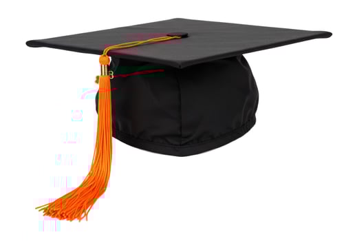 Graduation cap with orange tassel symbol of academic achievement and educational success photo